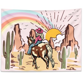 KJHL KJHL Cowgirls Rainbow Wall Tapestry for Teen Girls, 44 x 60 Inch Retro Pink Tapestry Wall Hanging Cowgirl Gifts for Women, Western Room Decor Aesthetic Tapestries for Bedroom Dorm