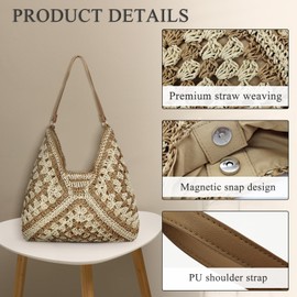 AdiStylinno Straw Hobo Bags for Women, Large Capacity Woven Beach Tote Bag Summer Vintage Shoulder Bag for Travel (Brown)