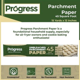 Progress Kitchen Unbleached Parchment Paper Roll | 45 Square Feet | Natural Parchment Baking Paper for Air Fryer Cooking, Sheet Pan Liner, Sandwich Wrapping (45 sq ft)