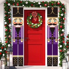 Nutcracker Christmas Decoration, Outdoor Christmas Decoration - Life-size Model, 2 Pieces Nutcracker Soldier Banners for Front Door, Porch, Indoor, Kids Party, Garden (Purple)