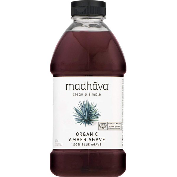 Madhava Naturally Sweet Organic Blue Agave Low-Glycemic Sweetener, Amber Raw, 46 Ounce (Packaging may vary)