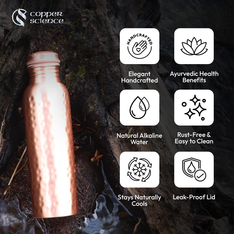 Copper Science Pure Copper Water Bottle for Drinking 34 oz