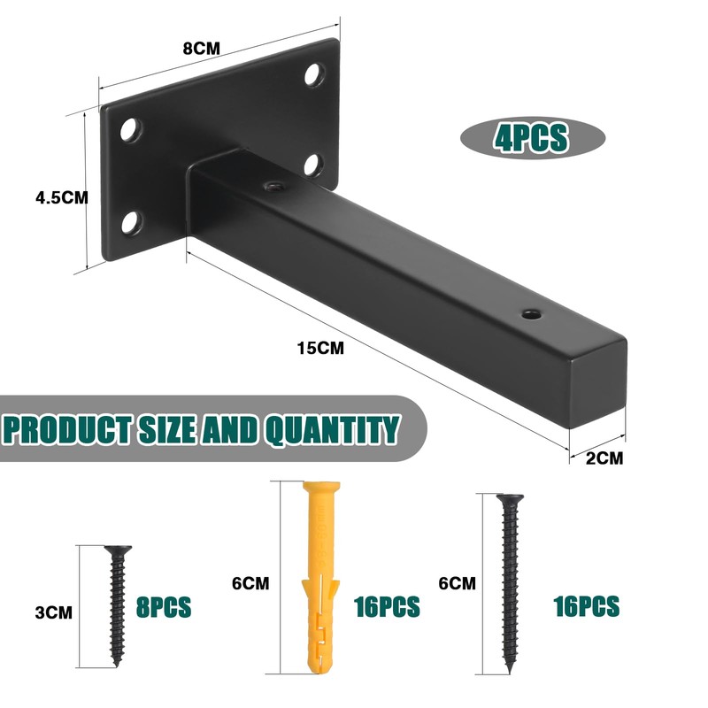 HSEAMALL 4PCS Shelf Brackets Heavy Duty Floating Shelf Brackets 6
