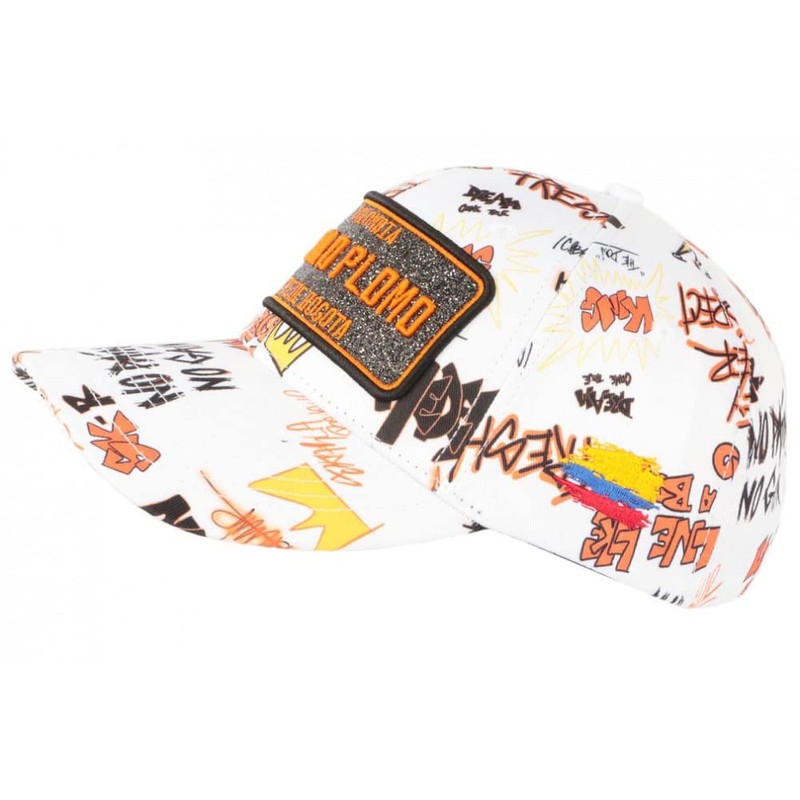 Plata o Plomo Cap White and Orange Rhinestone Streetwear Power