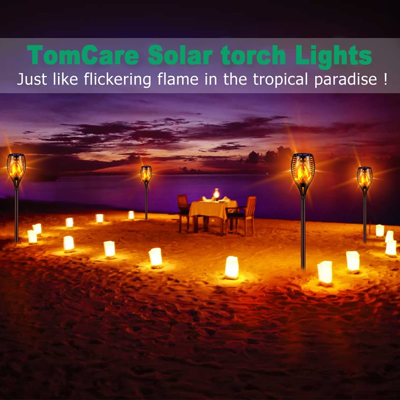 TomCare Solar Lights, 43" Waterproof Flickering Flames 96 LED Torches