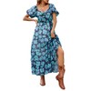 ABYOVRT Women Floral Maxi Dress Short Puff Sleeve V Neck