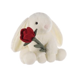 Apricot Lamb Toys Plush Cream Bunny Rabbit with Rose Stuffed Animal Soft Cuddly for Kids Girlfriend Mother's Day Valentine's Day (8 Inches)