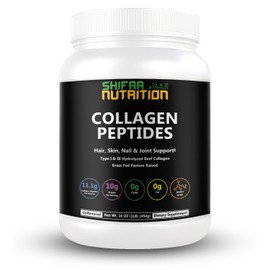 SHIFAA NUTRITION- “Péptidos de Colágeno Halal y Alimentados con Hierba Polvo 1 lb. (16oz), Sin Sabor. Proteína de Colágeno Hidrolizado Po