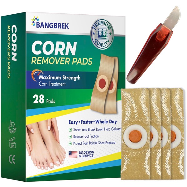 BANGBREK Corn Remover, Corn Removers for Feet Extra Strength, Maximum Strength Corn Removers for Toes, Traditional Ingredients to Removes Corns Fast, All-Day Pain Relief, 28 Pads