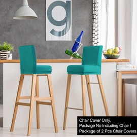 PiccoCasa Chair Cover, Bar Stool Cover, Counter Stool, Elastic Material, Stretch, Chair Cover, Pub Counter, Washable, Soft, Solid, Stylish, Four Seasons, Dining Room, Cafe, Turquoise, Set of 2