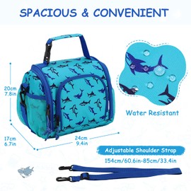 VASCHY Lunch Bag for Kids, Boys Cute Reusable Insulated Large Lunch Box Container for Preschool Daycare School Kindergarten Blue Sharks