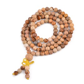 AD Beads Natural Gemstones Buddhist 108 Prayer Healing Beads Mala Stretchy Bracelet Necklace 6mm (Picture Jasper)