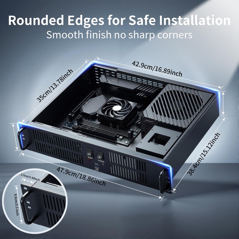 UTLGAMENG 2U Micro-ATX Rackmount Server Chassis, 4 PCIe Slots &