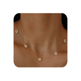 White Pearl Daisy Layered Choker Necklace for Women Golden Stack Necklace Pearl Flower Clavicle Chain for Friends Wedding Bridal Jewelry (Gold Daisy)