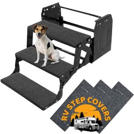 SAVUK 20" x 23" (3 Pack) RV Step Cover Rug Carpet Mat with Easy Install Hook Fit 8" to 11" Camper Stair Tread Non-Slip Outside Works on Electrical and Manual Steps Weather Resistant (Grey)