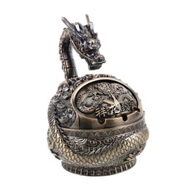 KOMBIUDA Vintage Dragon Ashtray Lidded Decorative Metal Ash Holder with Slots for Patio and Outdoor Use Windproof Design Stylish Home Ashtray for Smokers