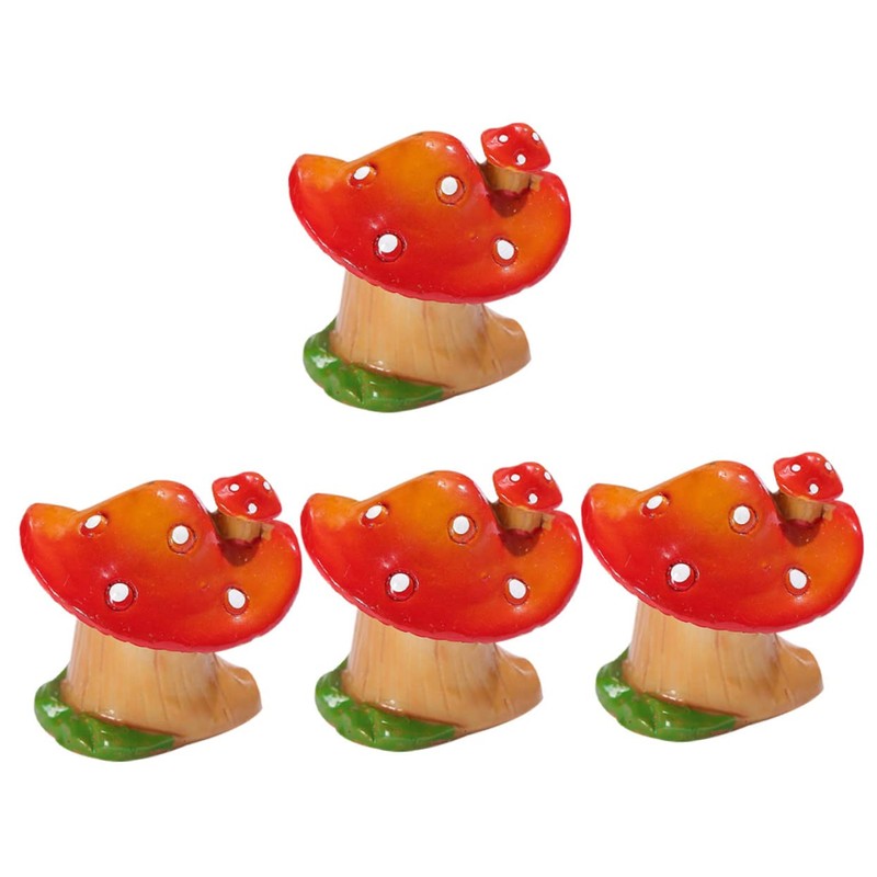 Kisangel 4sets Lawn Ornaments Mini Mushroom Figurines Realistic Tiny Mushrooms