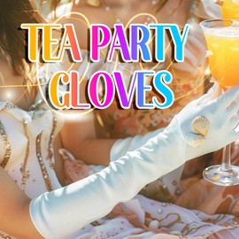 Casdre Wedding Satin Gloves Bridal Glove 1920s Party Prom Elbow Length Long Opera Gloves Jewerly for Women and Girls (ivory)