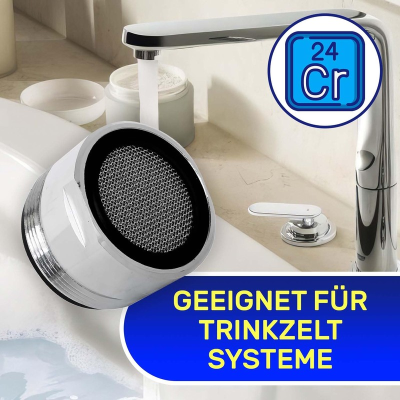 Aerator for taps with connection M18. Made of chrome-plated brass.