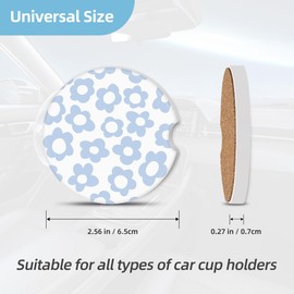 Knobcar 2 Pack Car Coasters for Cup Holders, 2.56" Universal Absorbent Ceramic Stone Car Cup Holder Coasters with Non-Slip Cork Base, Car Interior Accessories for Women Men(Blue Retro Floral)