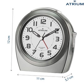 ATRIUM A451-4 Analogue Quartz Alarm Clock without Ticking with Automatic Night Light and Snooze Anthracite Silver Grey