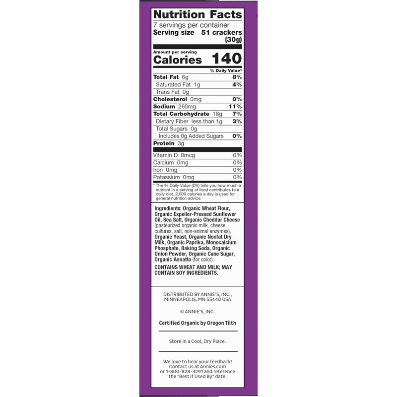 Annie's Organic Cheddar Bunnies Baked Snack Crackers, Original, 7.5 oz