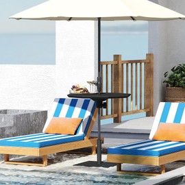 Helios&Hestia 23" Small Portable Outdoor Patio Umbrella Table Tray with Hole, Fits 7 to 11 ft Market Umbrellas with 1.5" Pole, Black