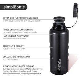 720°DGREE simplBottle Water Bottle - 500 ml, 1000 ml, 1500 ml - Perfect Wide Neck Sports Bottle, Leakproof, BPA-Free, black, 1500ml