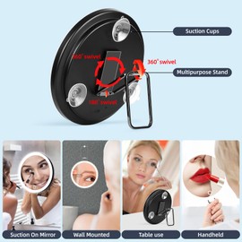 JJhxr 20X Magnifying Mirror with Lights, 6inch Makeup Magnified Mirror 20X Lighted Travel Magnification with 3 Suction Cups and 360° Adjustable Bracket- Includes Tweezers & Scissors