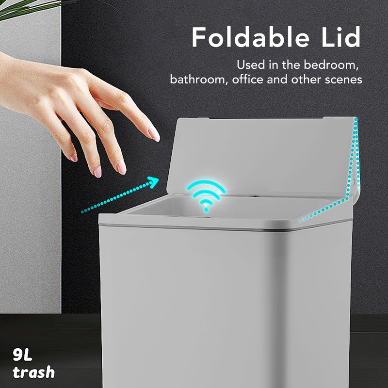 Desktop Sensor Trash Can USB Charging Foldable Lid 9L Intelligent