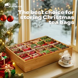 Zenstorage Tea Organizer Drawer Bamboo, Tea Bag Organizer with Adjustable Dividers, Tea Bag Storage for Drawer Countertop Home Office Kitchen