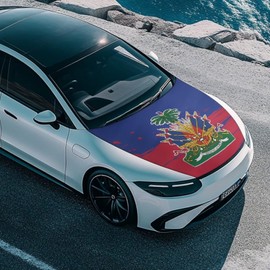 Whosucclay Haitian Flag Car Hood Cover Stretch Polyester Car Hood Cover Removable Automotive Accessories Suitable Most Automotive Sedans Trucks Pickup Sports Cars