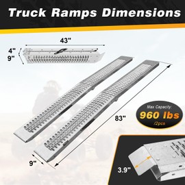 BEJONI 83" Folding Truck Ramps, 960 Lbs Capacity Tailgate Ramp for Lawn Mower, Portabe Anti-Slip Steel Loading Ramps for Pickup Trucks, ATV, UTV, Motorcycle, Trailer, Dirt Bike, 8.7" Wide, 2-Pack