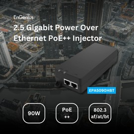EnGenius 2.5Gbps Power Over Ethernet PoE++ Injector | 90W | Type 3 & 4 | 802.3af/at/bt | Plug & Play | Up to 100 Meters (328ft) | Single Port [EPA5090HBT]