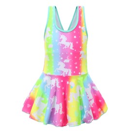 RuuYiicoco Girls One Piece Unicorn Swimsuit Mermaid Swimwear Rainbow Bathing Suit (5-6 Years, Rainbow Unicorn)