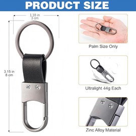 3Pcs Heavy Duty Metal Car Keychain Leather Car Keyring Clip, Samll Key Fob Holders with Zinc Alloy Buckle, Multifunctional Keyring Rings for Men Women