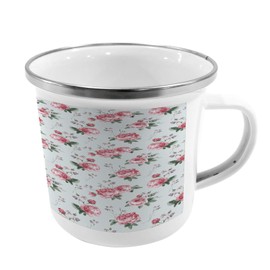 Ambesonne Shabby Flora Steel Camping Mug, Romantic Spring Summer Flowers Garden Roses with Leaves Artwork, Printed Thermal Cup for Camping and Outdoor Activities, Almond Green Pale Pink