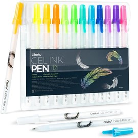 Ohuhu Gel Ink Pens: 12 Pack Extra Fine Point Opaque Pens for Black Paper Art, Drawing, Scrapbook & Bullet Journal - Leahi (Colored Ink)