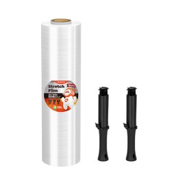 MUNBYN Shrink Wrap, Stretch Wrap with Handles, Stretch Film Roll Industrial Strength, Plastic Wrap for Pallet Wrapping Shipping Moving, 15 Inch x 1000 Ft, 1 Pack, 60 Gauge