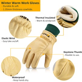 FEISHDEK Leather Thermal Work Gloves Winter Waterproof Men Women Warm Lined Garden Gloves Winter Gloves Protective Gloves Outdoor Yellow