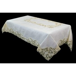 Beige 72x108" Embroidery Floral Embroidered Cutwork Organza Tablecloth Napkins Elegant Washable Table Cloth Decorative Fabric Table Cover for Dining Table Buffet Parties