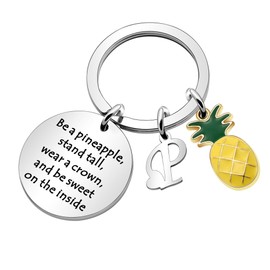 LUXYSODE - Pineapple Gifts Initial Charm Keyring - Be a Pineapple Keyring Gifts for Women Men (P)
