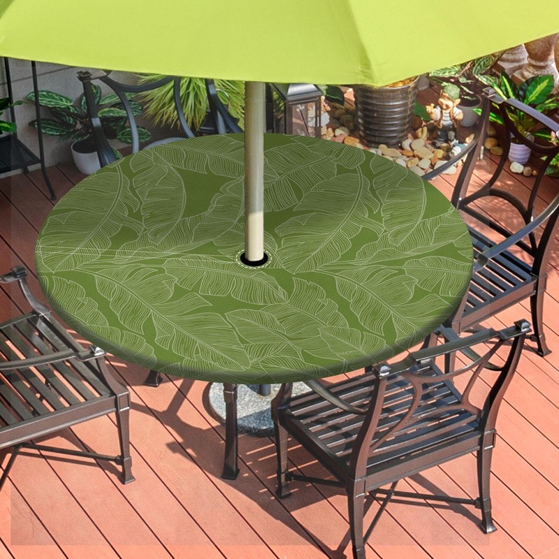 Britown Green Palm Round Outdoor Tablecloth With Umbrella Hole, Retro