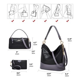 Handbags for Women Tote Bag Soft Hobo Shoulder Bag Top Handle Satchel Purse Set 3pcs, White