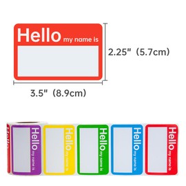 L LIKED Colorful Plain Name Tag Labels - 400 Stickers - 89mm x 57mm, Clothing Labels for Daycare and School 5 Colors(Hello - 400 Labels)