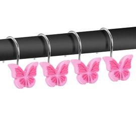 AGPTEK Shower Curtain Hooks,Decorative Butterfly Hooks for Bathroom, Baby Room, Bedroom, Living Room Decor (Pink)