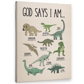 PHAMTE Christian Dinosaur Wall Art Decor Canvas, God Says I Am Bible Verse Dino Pictures Wall Decor Decorations Art, Dinosaur Scripture Framed Prints Artwork for Boys Kids Room Bedroom Playroom 11x14