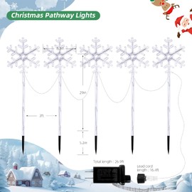 LYUBASA 5 Pack Plug in Christmas Snowflake Pathway Lights Outdoor Decorations with Timer, 8 Modes White Lighted Xmas Waterproof Led Garden Stake Lights for Walkway Yard Lawn Porch Holiday Decor