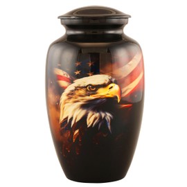 Forever Memorial urns Patriotic Eagle Urn for Human Ashes | American Flag Cremation Urn for Adults, Veteran, Handmade Funeral Urns with Velvet Bag 200cubic Inch. (Brown, Adult)