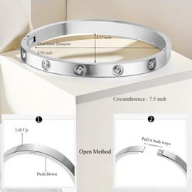 Orglace Chunky Gold Hoop Earrings for Women,14K Gold Plated Friendship Bangle Bracelets Stainless Steel Hypoallergenic Jewelry Sets Gifts for Women 7.5 Inch (Hoop 30mm, Silver)